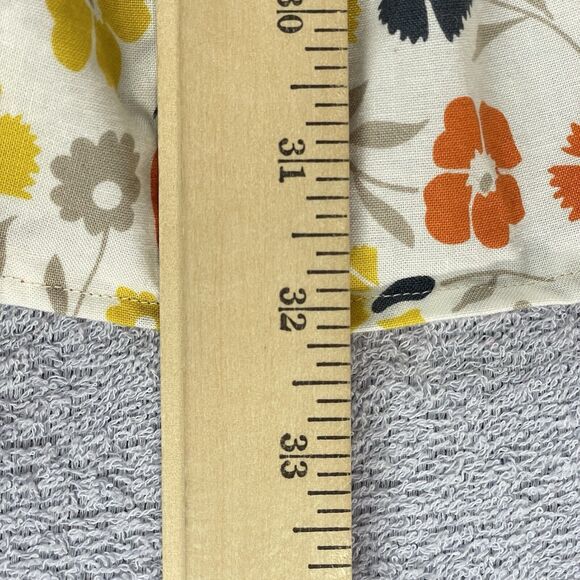 Full Apron Burnt Orange Burlap Pockets Floral Print Halter Smock Retro Inspired - Picture 7 of 15